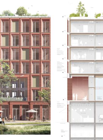 1. Preis: Dietz Joppien Hammerschmidt (Frankfurt) mit agn Niederberghaus & Partner (Ibbenb�ren), Fassadenschnitt