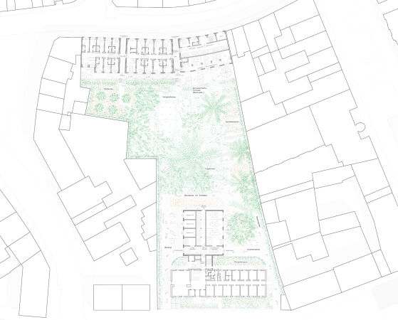 1. Preis: Aretz D�rr Architektur mit Lill + Sparla Landschaftsarchitekten (beide K�ln), Grundriss Erdgeschoss