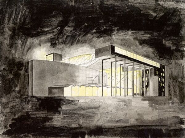 Amerika-Gedenkbibliothek, Berlin, 1988, Aquarell, Tusche und Graphit auf Papier