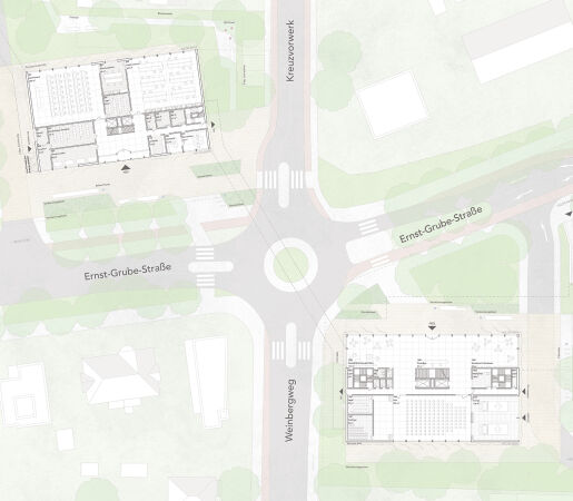 Ein 1. Preis: Georg Scheel Wetzel Architekten und Weidinger Landschaftsarchitekten (beide Berlin), Grundriss Erdgeschoss