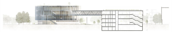 Ein 1. Preis: wrner traxler richter Planungsgesellschaft und Rehwaldt Landschaftsarchitekten (beide Dresden), Ansicht PRZ II, Schnitt PRZ I