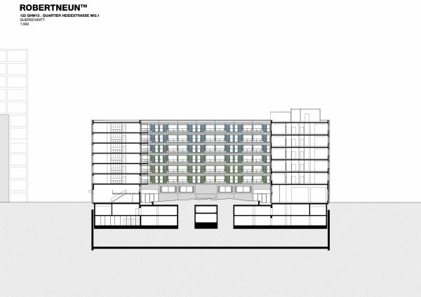 QH Straight: Schnitt mit Farbverlauf der Klinkerriemchen im Innenhof