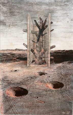 Birth of Architecture, 2009, Radierung und Buntstift auf Papier, 46 x 27 cm, Sammlung Egidio Marzona, Berlin