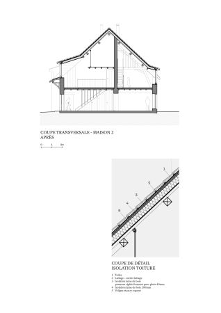 Schnitt Haus 2 nach dem Umbau und Detail Dachkonstruktion