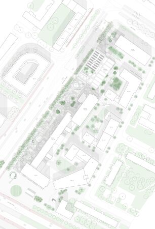 3. Preis: TILLO/KAA  Architecture and Urbanism, fabulism (beide Berlin), Werner Sobek (Stuttgart) und WINTER Gebudetechnik Engineering & Services Berlin (Berlin), Lageplan