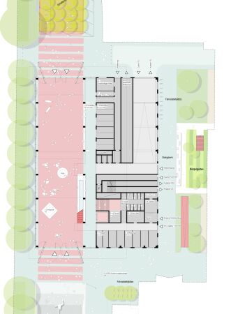 Eine Anerkennung: ZRS Architekten mit SCHNHERR Landschaftsarchitekten, ZRS Ingenieure (alle Berlin), ee concept (Darmstadt) und IB Trieb (Mhldorf am Inn), Grundriss Erdgeschoss