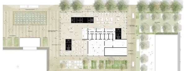 2. Preis: cruu architecture (Stuttgart) mit w+p Landschaften (Berlin) und Werner Sobek Frankfurt (Frankfurt a. Main) und Ingenieurgesellschaft Hetzel (Schwbisch Gmnd), Grundriss Erdgeschoss