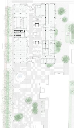 3. Preis: TILLO/KAA  Architecture and Urbanism, fabulism (beide Berlin), Werner Sobek (Stuttgart) und WINTER Gebudetechnik Engineering & Services Berlin (Berlin), Grundriss Erdgeschoss