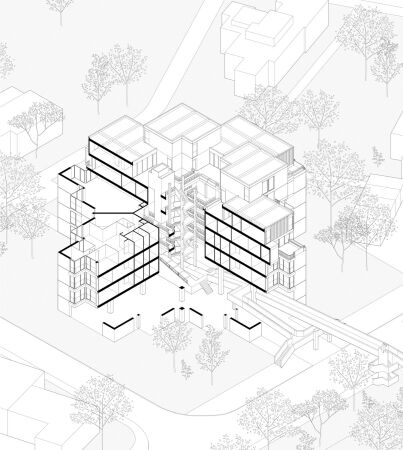 Habiflex in Dorsten von Richard Gottlob und Horst Klement, Schnitt-Axonometrie