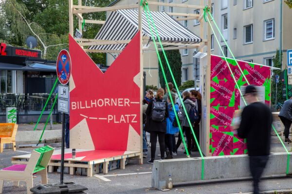 Billhorner Platz, Temporrer Kiosk als Anlaufstelle whrend der Testspiele #1 in Hamburg
