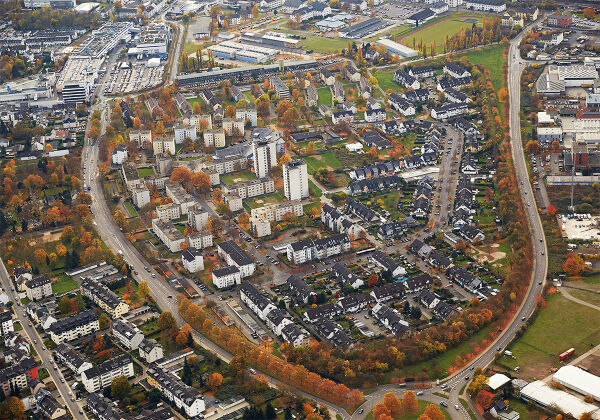Luftaufnahme der Wohnsiedlung Neuendorf in Koblenz.