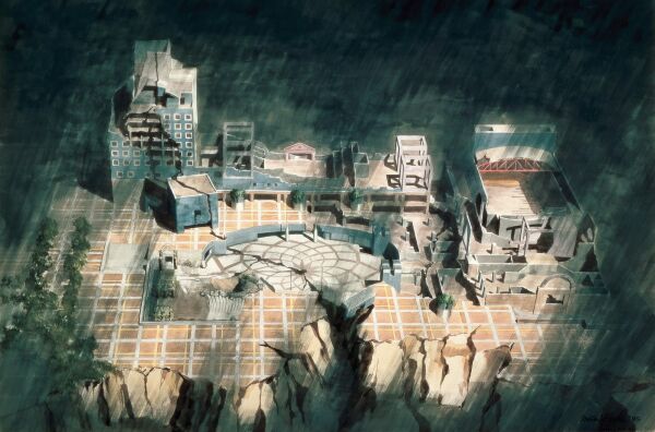 Arata Isozaki, Tsukuba Center Building  in ruins, Aquarell, 1983