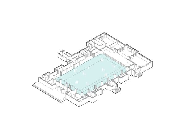 Der Pool lsst sich verschlieen, sodass eine Veranstaltungsflche entsteht.
