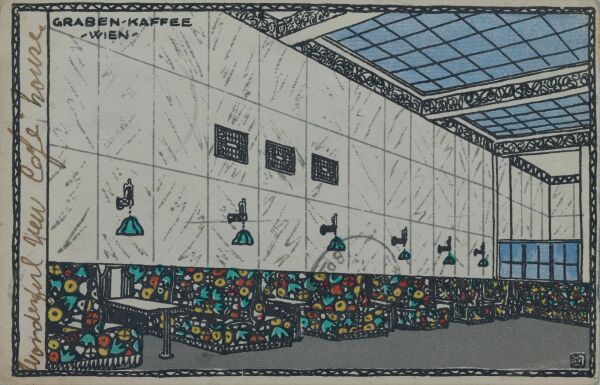 Innenansicht des Graben-Cafs, Ansichtskarte, 1912