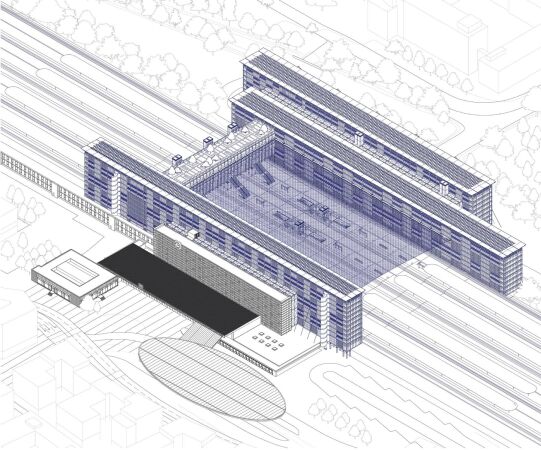 Ein 3. Preis Hochschulpreis Holzbau: In Transit  Transformation Hauptbahnhof Braunschweig von Thilo Schlinker (Technische Universitt Braunschweig)