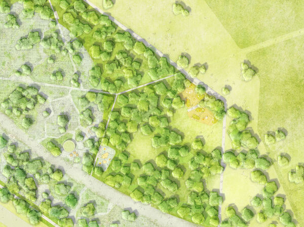 *Stadtlichtung von Franz Reschke Landschaftsarchitektur (Berlin), Lageplan Vertiefungsbereich