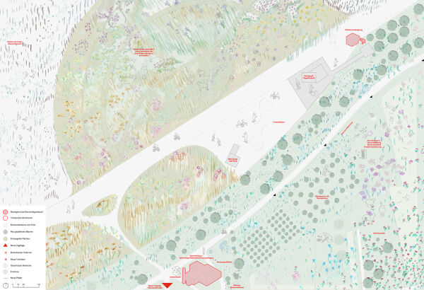 Bestand strken, Vielfalt frdern von Some Place Studio (Berlin) mit FWD Landscape Architecture (Kalifornien), Lageplan Vertiefungsbereich