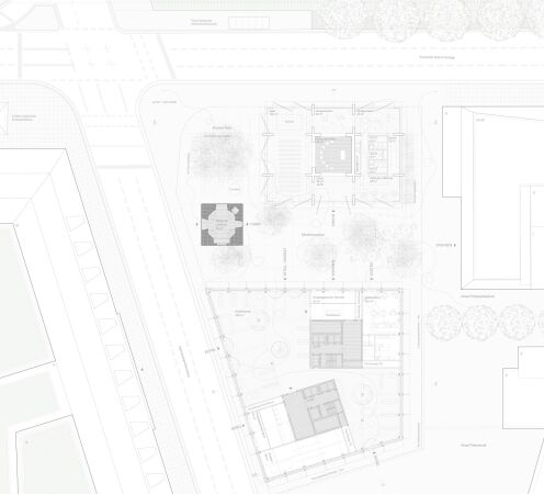 Ein 2. Preis: Boltshauser Architekten, Meck Architekten (Wettbewerbsbeitrag), Grundriss EG