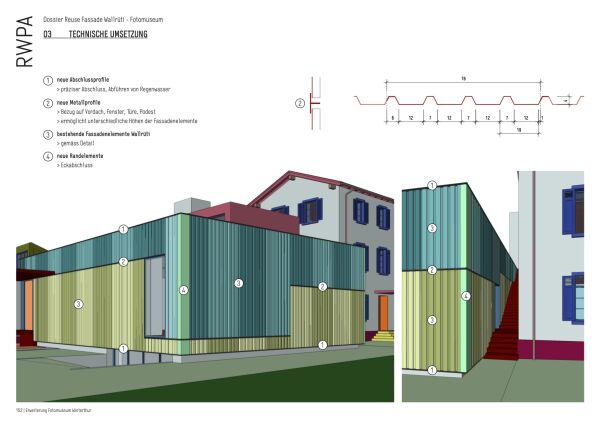 Kartierung der Fassadenteile auf dem neuen Anbau