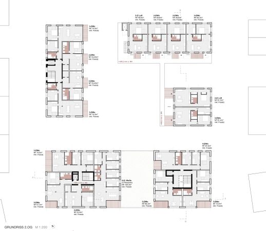 3. Preis: UTA Architekten und Stadtplaner (Stuttgart) mit Hannes Hrr Landschaftsarchitektur (Stuttgart); Grundriss Regelgeschoss Vertiefungsbereich 1