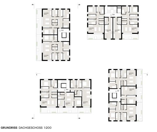 Anerkennung: ARGE HK Architekten (Schwarzach) / JK&P (Dornbirn) mit Uniola (Mnchen); Grundriss Regelgeschoss Vertiefungsbereich 2