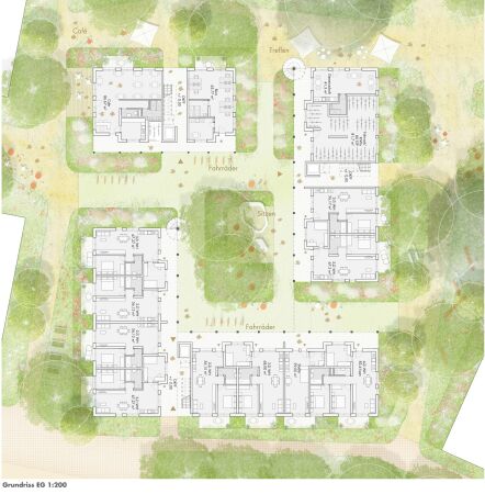 1. Preis: schneider+schumacher Stdtebau (Frankfurt a. M.) mit Carla Lo Landschaftsarchitektur (Wien); Grundriss Erdgeschoss Vertiefungsbereich 1