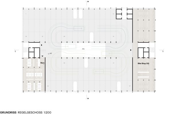 Anerkennung: ARGE HK Architekten (Schwarzach) / JK&P (Dornbirn) mit Uniola (Mnchen); Grundriss Regelgeschoss Vertiefungsbereich 1