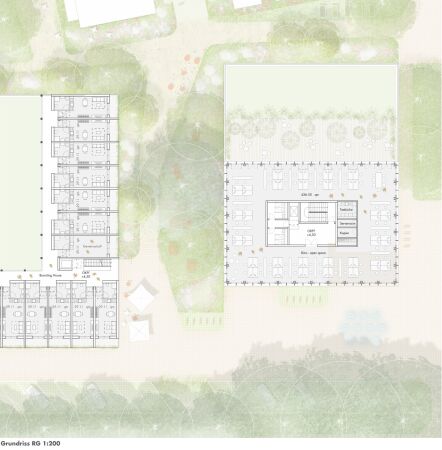 1. Preis: schneider+schumacher Stdtebau (Frankfurt a. M.) mit Carla Lo Landschaftsarchitektur (Wien); Grundriss Regelgeschoss Vertiefungsbereich 2