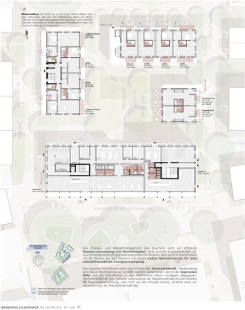 3. Preis: UTA Architekten und Stadtplaner (Stuttgart) mit Hannes Hrr Landschaftsarchitektur (Stuttgart); Grundriss Erdgeschoss Vertiefungsbereich 1