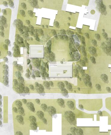 Anerkennung: Kersten Kopp Architekten mit POLA Landschaftsarchitekten (beide Berlin), Lageplan
