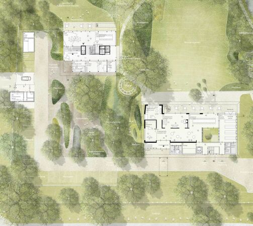 Anerkennung: Kersten Kopp Architekten mit POLA Landschaftsarchitekten (beide Berlin), Grundriss Erdgeschoss