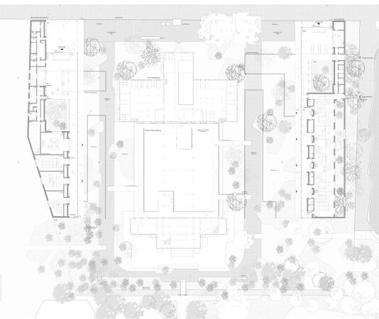 eine Anerkennung: Staab Architekten mit Sinai Landschaftsarchitekten (beide Berlin), Grundriss EG