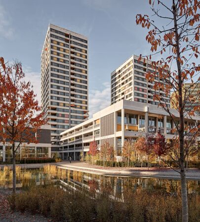 Hochhausensemble WolkenWerk und Messeturm von Staufer & Hasler Architekten (Frauenfeld) und von Ballmoos Partner Architekten (Zrich)