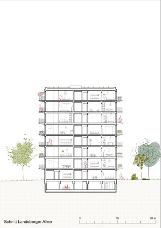 Schnitt Punkthochhaus an der Landsberger Allee