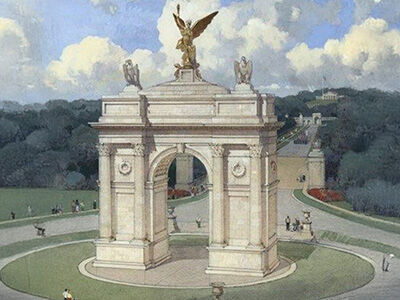 Geplanter Triumphbogen in Washington, D.C., Aquarell von Harrison Design