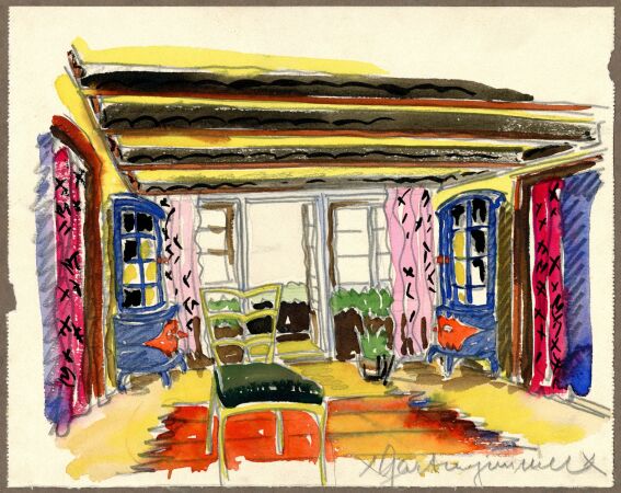 Hans Scharoun, 1920: Skizzen aus der Insterburger Zeit, Gartenzimmer [Bleistift, Aquarell, auf Karton]