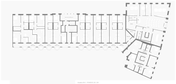 Los 1, ein 3. Preis: Jordi Keller Pellnitz (Berlin), Hans Kollhoff (Berlin), Uwe Schrder (Bonn), Grundriss Regelgeschoss Wohnen und Gewerbe