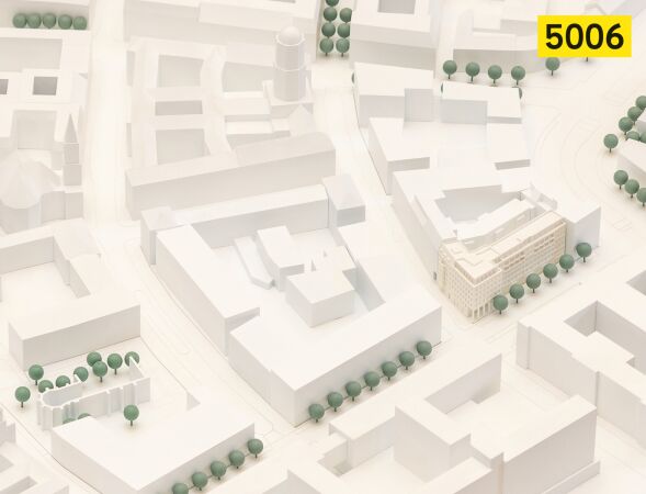 Los 1, ein 3. Preis: von Ey Henkel Architektur (Berlin), jessenvollenweider architektur (Basel), PHR Planung und Stadtentwicklung (Berlin), Modell 1:500