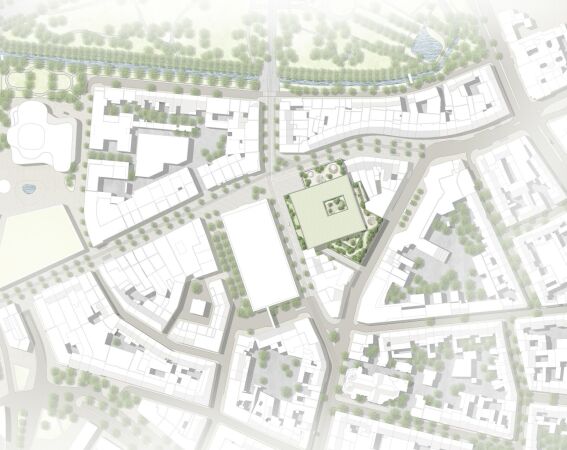 2. Preis: HPP Architekten (Kln/Dsseldorf), Rehwaldt Landschaftsarchitekten (Dresden), PKi (Stuttgart), Mller & Bleher Darmstadt (Darmstadt), Pirlet & Partner (Kln) - Lageplan
