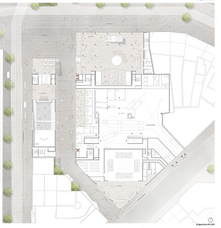2. Preis: HPP Architekten (Kln/Dsseldorf), Rehwaldt Landschaftsarchitekten (Dresden), PKi (Stuttgart), Mller & Bleher Darmstadt (Darmstadt), Pirlet & Partner (Kln) - Grundriss Erdgeschoss
