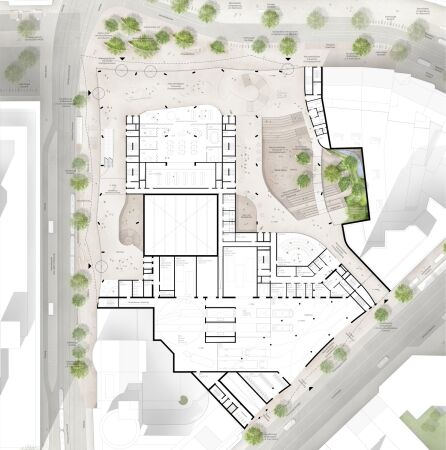 3. Preis: ksg architekten (Kln), Studio Gang (Chicago), Schaar Landschaftsarchitekten (Mnchen), OLIN (Philadelphia), Buro Happold (Berlin), Arup (Berlin) - Grundriss Erdgeschoss