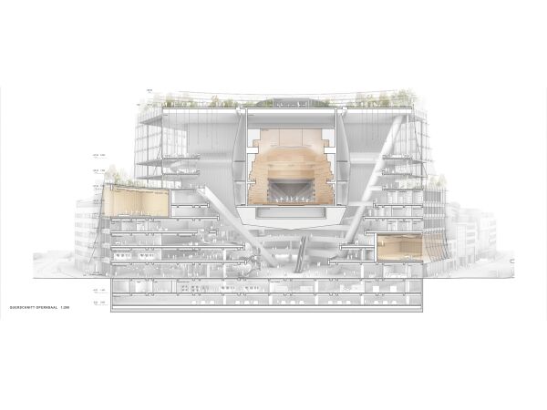 4. Preis: wulf architekten (Stuttgart), Planstatt Senner (berlingen), Buro Happold (Berlin), theapro (Mnchen), Mayr Ludescher Partner (Stuttgart) - Schnitt Opernbhne