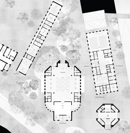 2. Preis: Barozzi Veiga (Barcelona) mit Kollektiv B (Leipzig) und Grieger Harzer Dvorak (Berlin), Grundriss Erdgeschoss