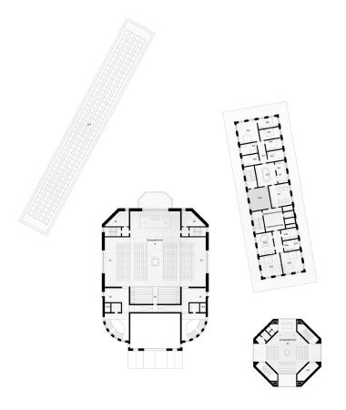 2. Preis: Barozzi Veiga (Barcelona) mit Kollektiv B (Leipzig) und Grieger Harzer Dvorak (Berlin), Grundriss 1. Obergeschoss