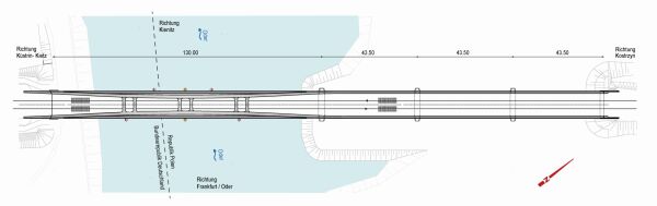 Baukulturpreis 2025: Grundriss Eisenbahn�berf�hrung �ber die Oder bei K�strin von Knight Architects (London)/ Ingenieurb�ro Sch��ler-Plan (D�sseldorf/Berlin)/ schlaich-bergermann-partner (Berlin)