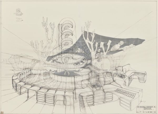 Zentralsparkasse Wien-Favoriten, Entwurfszeichnung Innenraum, 1973�1979