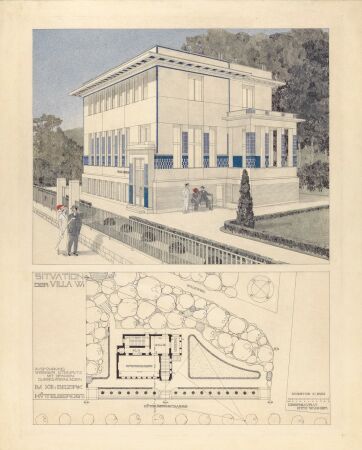 Otto Wagner, Zweite Villa Wagner, 1912, Bleistift, Buntstift, Feder und Aquarell, 56,3 � 46,4 cm