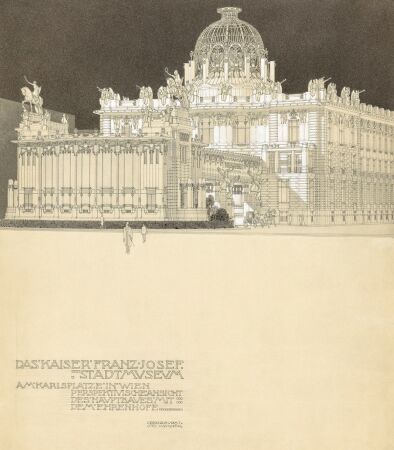 Projekt f�r das Stadtmuseum am Karlsplatz, 1903, Bleistift, Sepia, Wei�h�hungen und Goldfarbe, 67,5 � 59,7 cm
